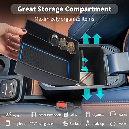 Image of CDEFG for 2022-2025 2026 Ford Maverick Center Console Organizer Tray | for 2022-2026 Ford Maverick Armrest Trays Storage Box Coin Container Maverick Truck Accessories, 2-Pack (Blue Trim)