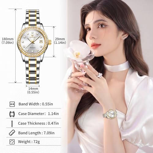 Image of OLEVS Watch Women Silver Watches for Women Luxury for Small Wrists Dress Stainless Steel Women's Wrist Watches Easy to Read Reloj para Mujer Black /Blue /Gold /Green /Pink /Purple