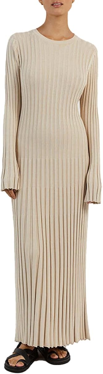 Amazon.com: Rvnsu Women Knit Sweater Dress Lace-up Long Sleeve  