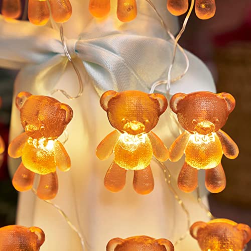 BELNIAK Cute Brown Teddy Bear Decoration Christmas Decorative Lights Fairy String Lights Novelty Gifts 8.5ft USB Plug in or Battery for Bedroom Party Indoor Christmas Wedding Decor - Image 5