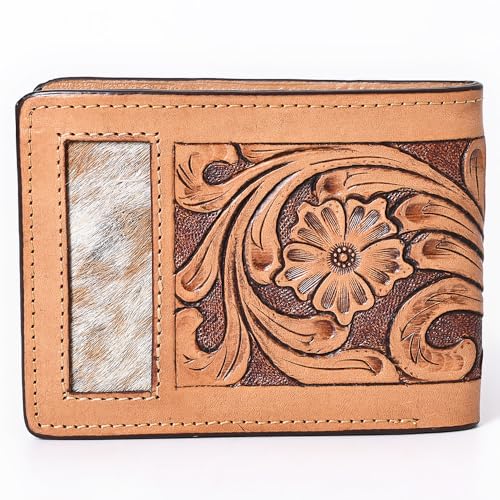 Floral Genuine Leather Rodeo Bifold Wallet For Men Women Tan Flower Hand Carved & Tooled4