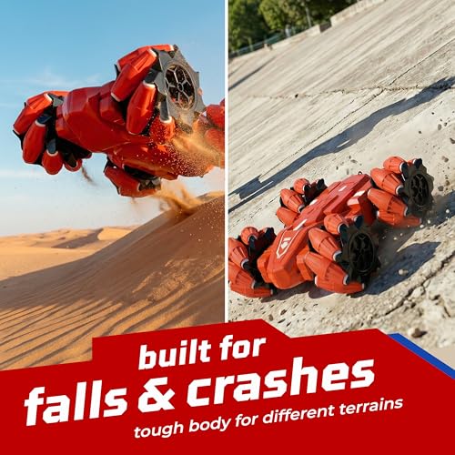 Image of Lifelong Remote Control Drift Car Red | 4x4 Stunt Car with Rechargeable Battery | Double-Sided High Speed 360 Rotating Flip Action | Shockproof & BIS Approved RC Car Toy for Kids 3-12 Yrs (LLCRCDC04)
