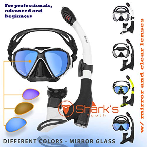 Shark's Tooth Dry Snorkel Set with Anti-Fogging Diving Skuba Mask and for Adult