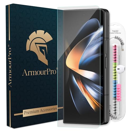 Image of ArmourPro Premium Borderless Tempered Glass for Samsung Galaxy Z Fold 4, HD Clear Screen Protector, Anti-Dust Speaker Mesh, 9H Hardness, Edge-to-Edge Fit, Case Friendly & Cable Protector