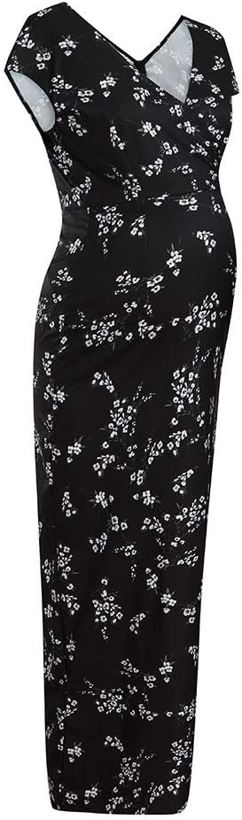 POLG Women's Floral Short Sleeve Dress Pregnant Womens Maternity Long Dress Summer Maternity Dress Beach Party Maxi Black