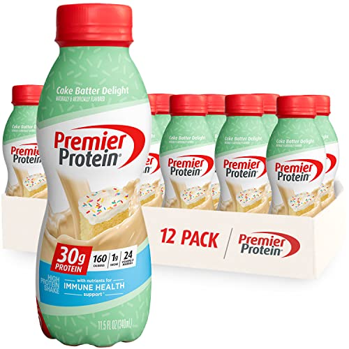 Premier Protein Shake, Cake Batter, 30g Protein, 1g Sugar, 24 Nutritional vitamins & Minerals, Vitamins to Assist Immune Well being, 11.5 Fl Oz, 12 Rely