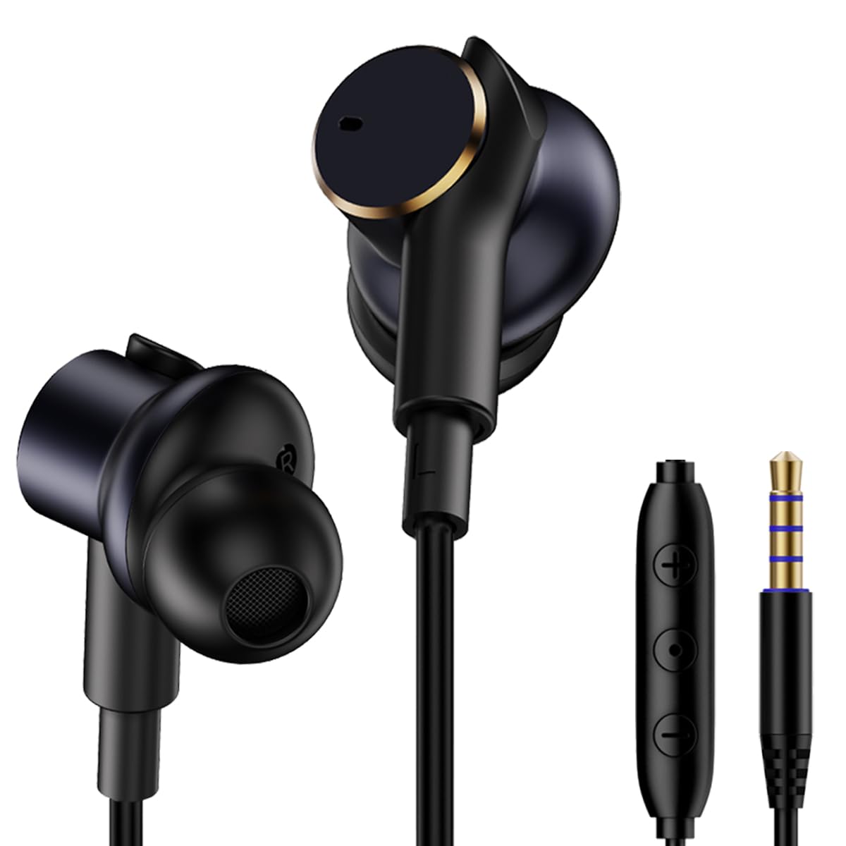 Auricolari cablati con bassi coinvolgenti per chiamate con cancellazione del rumore, quattro unità auricolari in-ear con microfono con cancellazione del rumore, subwoofer e suono chiaro decodificato