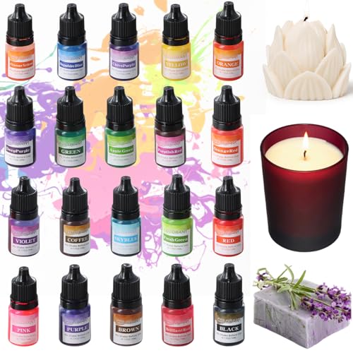 Coloranti per Candele, Kit Liquidi per Candele Fai da Te, Colori a Cera Altamente Concentrati per Cera di Soia, Gel e Paraffina 5ML (20)