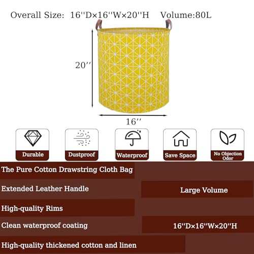Image of Waterproof Laundry Hamper Collapsible Laundry Basket Leather Handle Laundry Bag Large Clothes Storage Toy Organization for Bathroom Bedroom Laundryroom College Dorms (Nursery Bins Boxes-002)