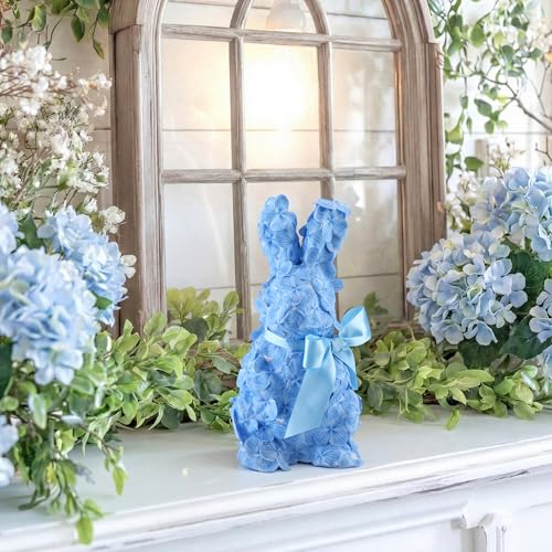 Lineshading Blue Easter Bunny Hydrangea Decoration 9.5 Inch Flower Table Centerpieces Spring Light Blue Rabbit Shaped Figurines with Bow for Home Office Indoor Desk Shelf Holiday Party Decor & Gift by Lineshading - Used condition - Image 7