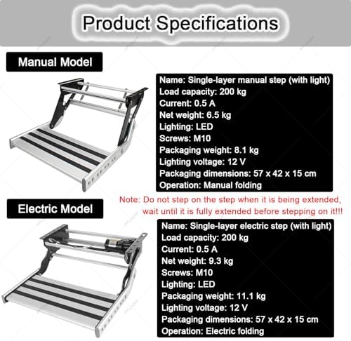 Retractable Aluminum RV Entry Steps with LED Lights - Space-Saving, Corrosion-Resistant, Universal Fit for Campers & Trucks - Manual Single-Step Design
