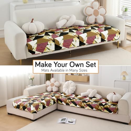 Image of HOKIPO 'Elira Series' Water Repellent + Waterproof Quilted Sofa Mats | Make Your Own Sofa Cover Set | Length 170cm - Wine Abstract Geometry (AR-5248-C5)