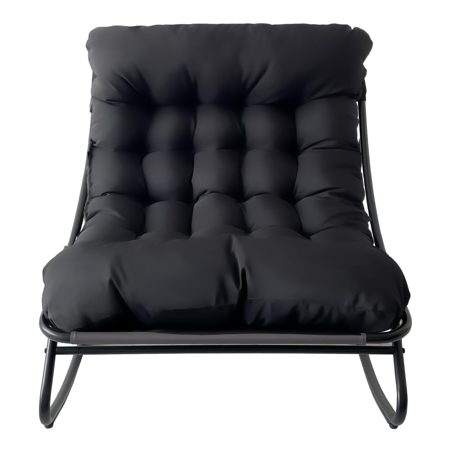 Sillon Mecedora–con cojín y Taburete,Sillon de Lectura Metal, Cómoda Silla de butaca Mecedora Soporte de carga150 kg para salón, terraza, balcón, jardín. (Negro)
