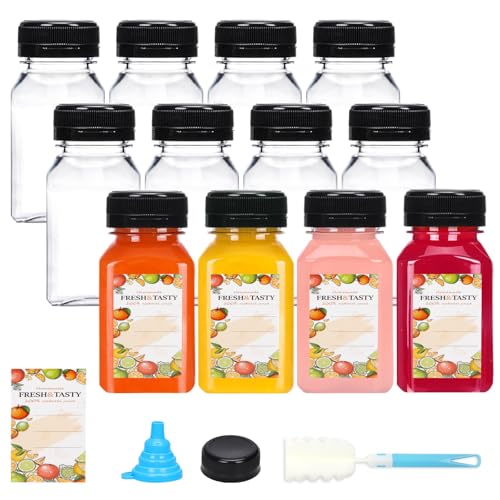 TOMNK 12pcs Juice Bottles Caps, 4oz Plastic Containers Lids