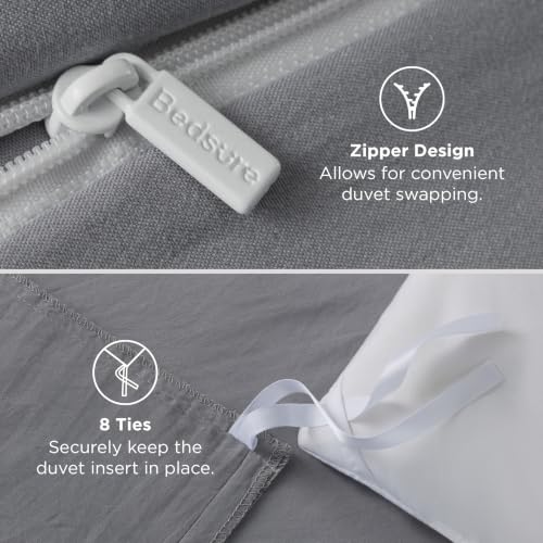 Image of Bedsure Prewashed Duvet Cover King, Cotton-Like Soft Bedding Set, Grey | Ultra Soft, Relaxed Texture, 104 inchx90 inch Breathable Comfort, Hidden Zipper, 8 Corner Ties, Easy Care, OEKO-TEX, Year-Round Use