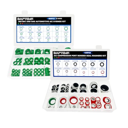 Daptemn 390 PCS Air Conditioning Compressor O Rings and 120 PCS A/C Sealing Washers Kit, 30 Size Air Conditioning Compressor Port Gasket, Repairs Automotive Air Conditioning Systems Bonded Washer