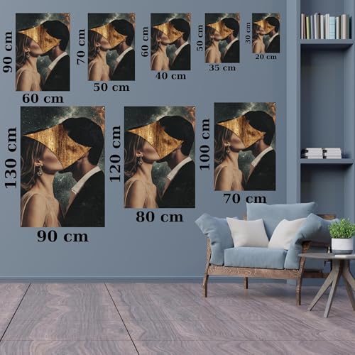 Retrato de amor surrealista lienzo dorado decorativo de 21x30cm 2