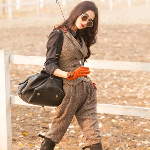 Women's Double Breasted Vest Lapel Casual Skinny Herringbone Tweed Waistcoat Sleeveless Jacket4