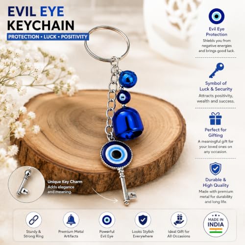 Image of GJ Premium Turkish Evil Eye Keychain for Car, Bike & Home | Nazar Protection Keychain, Good Luck Charm | Spiritual Metal Key chain for Men & Women