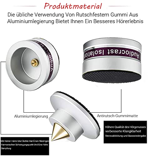 Tertullus 4 Stück Höhenverstellbar Subwoofer Spikes Lautsprecher Spikes Absorbs Sets Mit Untersetzer standfuß Boxen Spikes HiFi Füße Für Lautsprecher,Subwoofer Tragfähigkeit 50KG