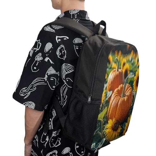 17 Inch Backpack Fall Pumpkin Sunflower Print Travel Dayback Shoulder Back Pack Carry On Backpack with Adjustable Shoulder Straps4