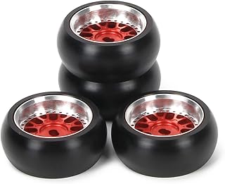 RCAWD RC Rims and Tires for 1/28 Wltoys Kyosho Mini-Z, Mini-Q, Mini-D, K969 K989 P929 Drift Rally Upgrades, No More Glue RC Wheel Parts with Larger Outer Diameter 26.8mm Red