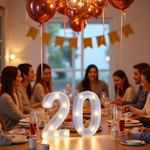 Image of LED Light Up Numbers, Marquee Number Sign for 20th Birthday Decor(20) | Battery Powered LED Lighted Numbers, Marquee Light Up Sign for Birthday Party Centerpieces Home Wall Decor Night Light