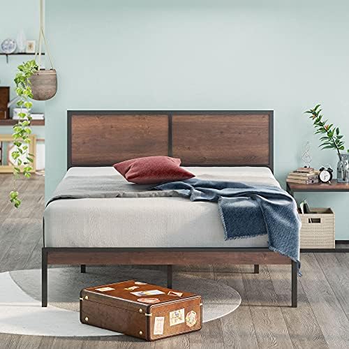 ZINUS Mory 30 cm Metal and Wood Platform Bed Frame with Split Headboard | Wood Slat Support | Easy Assembly | King | Brown