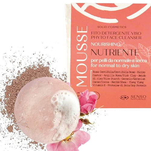 Senso Naturale Nourishing Revitalizing Solid Facial Cleansing Mousse für trockene Haut, zarte Make-up-Entfernungsseife, angereichert mit rosa Tonerde und Vitamin E, 100 % natürlich und biologisch