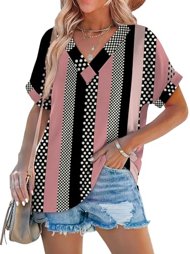 Image of WIHOLL Womens Summer Tops Short Dolman Sleeve Shirts 2026 Fashion V Neck Outfits Clothes