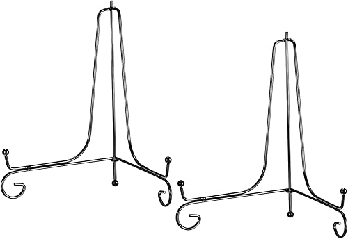 uxcell Soporte de placa para exhibición, 10 pulgadas, 2 piezas, soporte decorativo de hierro, caballete de metal, soporte de exhibición plegable