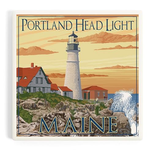 Portland, Maine, Portland Head Light (Absorbent Ceramic Coaster, Single, Cork Back, Kitchen Table Decor)