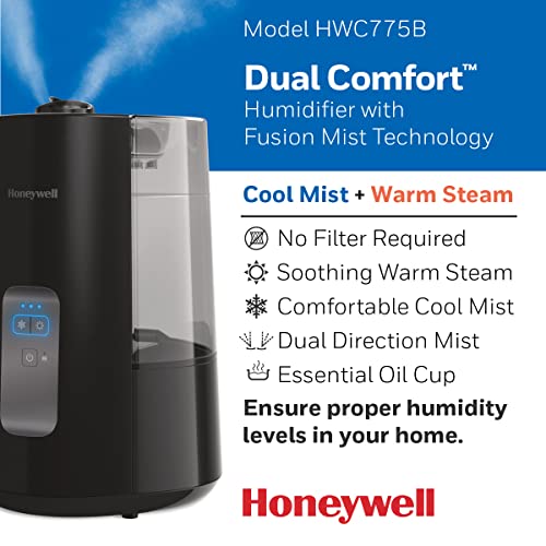 Honeywell Dual Comfort Cool + Warm Mist humidifier. Humidifier for Bedroom, Office, Living Room and Home. Provides Temporary Relief from Dry air discomforts - Black, HWC775B by Honeywell - Image 9