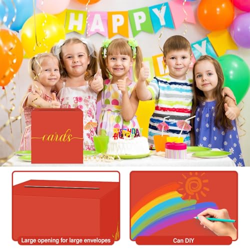 Image of 1 Pack Red and Gold Foil Card Box for Party, 8.7 inch Red Gift Card Box Money Box for Birthday, Wedding, Baby Shower, Retirement, Anniversary, Bridal Shower, Graduation, Raffle Ticket