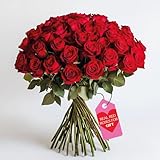 GlobalRose Real Fresh Cut Red Roses - 50 Fresh Flowers - Real Flowers Bouquet for Wedding