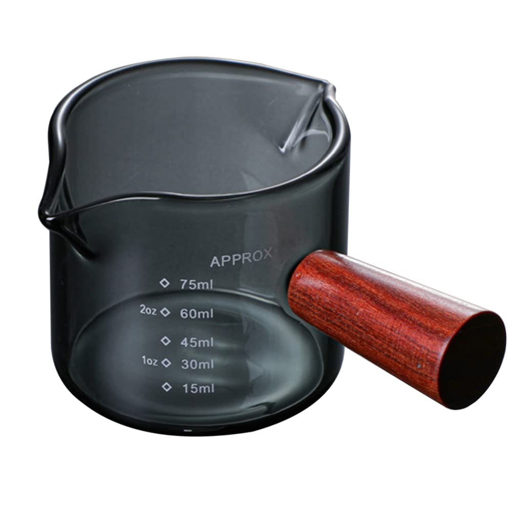 Vasos de de doble boca, triple jarra de leche, vaso de café expreso con mango de madera, mini taza de vidrio de leche, taza de medición para café, café espresso de 75 ml