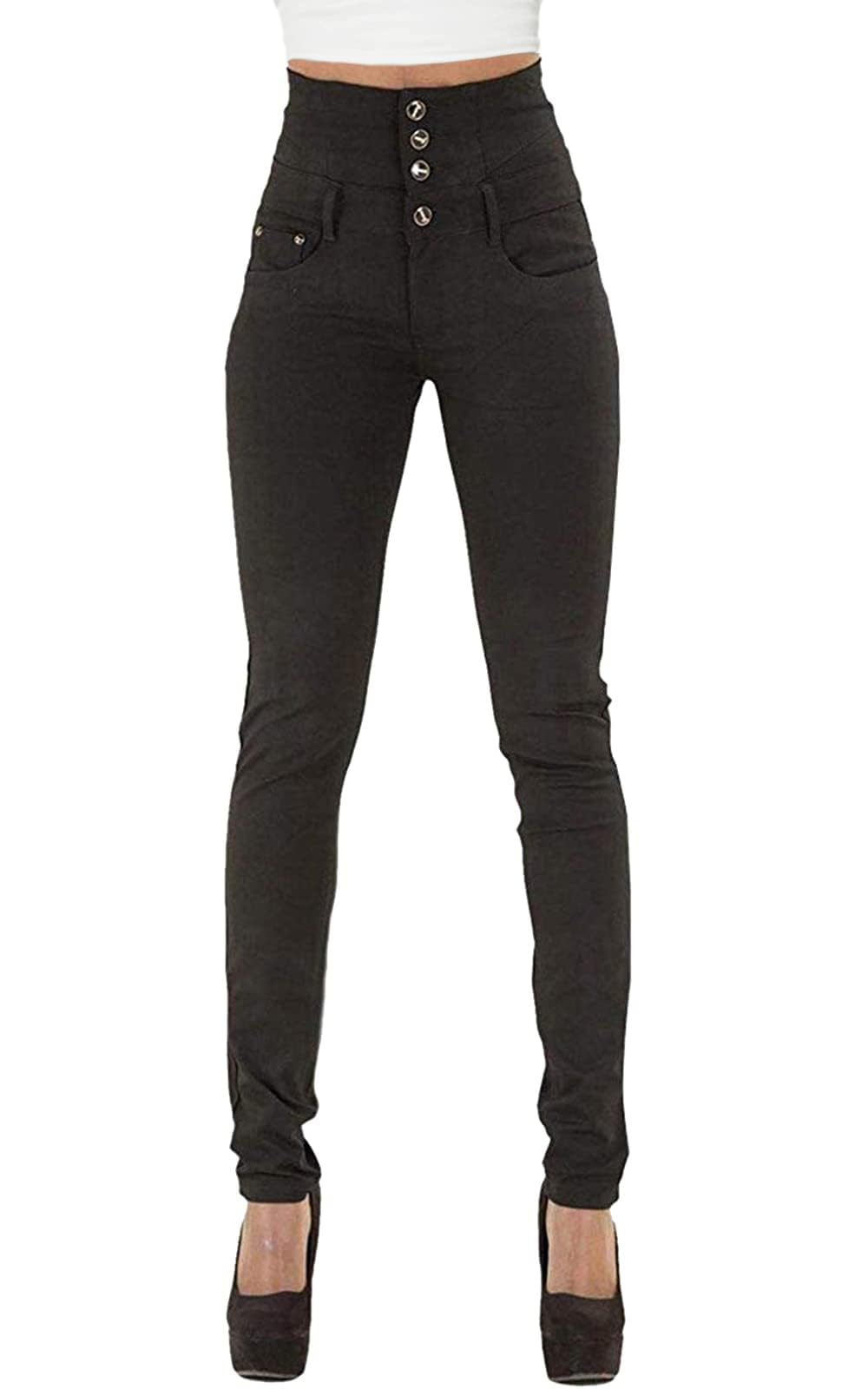 Hormtaer Damen Jeans High Waist Stretch Denim Jeanshosen für Damen Skinny Slim Fit Röhrenjeans Bleistiftjean Lässige Pant Strecken Schlank Stylische Hosen (Schwarz, XXL)