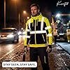 kraftd Hi Vis Hoodie for Men Reflective Striping Safety Zipper Jacket Hi Viz Sweatshirt Hooded Full Sleeves Fleece Lining High Visibility Workwear (Black/Yellow,XXL) #1