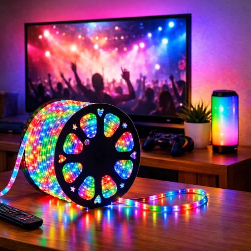Image of Quace 5M,RGB LED Strip Lights, Multi-Color Changing Rope Light Wheel, Flexible Under Cabinet Waterproof Lighting with Remote for Home, Room, Party & Festival