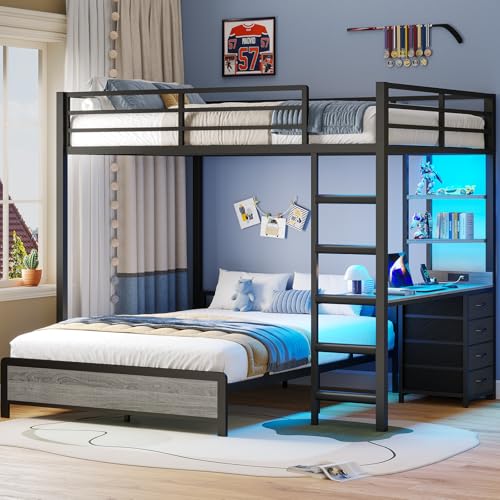 ADORNEVE Bunk Bed with Desk, Full Over Full Bunk Beds