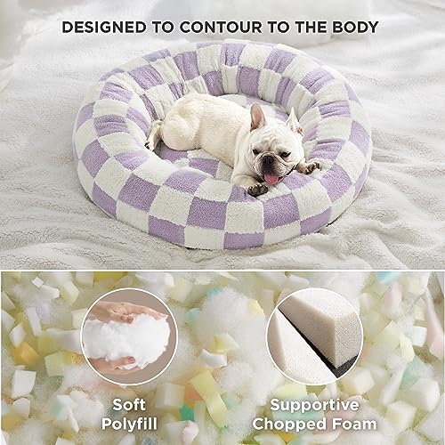 Image of LE SURE Shown on TV Donut Medium Dog Bed - Round Cat Beds for Indoor Cats Calming Bed Present for Pets, Cute Modern Home Decor Beds with Jacquard Shaggy Plush & Anti Slip Bottom, 30 Inch, Purple