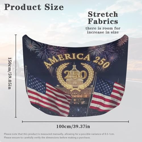 Image of American Flag 250 Years Car Hood Cover 4th of July Car Front Hood Cover Stretchable Car Bonnet Banner Automobile Accessories Universal Fit for Most Cars Sedans Decoration