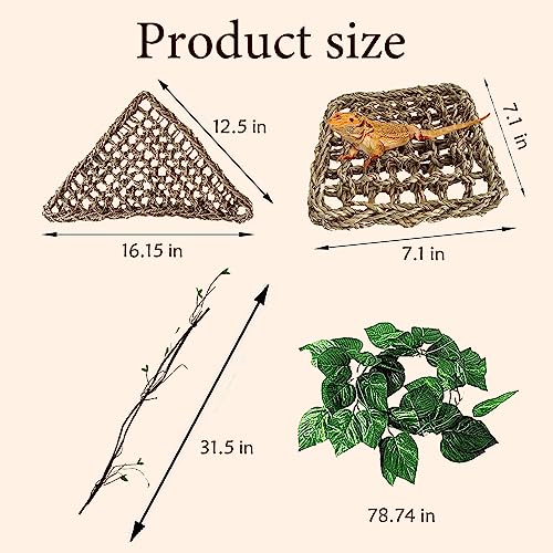 Image of Tank Accessories for Bearded Dragon Include Resin Classical Castle Reptile Hammocks Climb Habitat Hanging Jungle Vines Flexible Leaves Climbing Decor for Chameleon Lizard Gecko Spider(6 PCS)