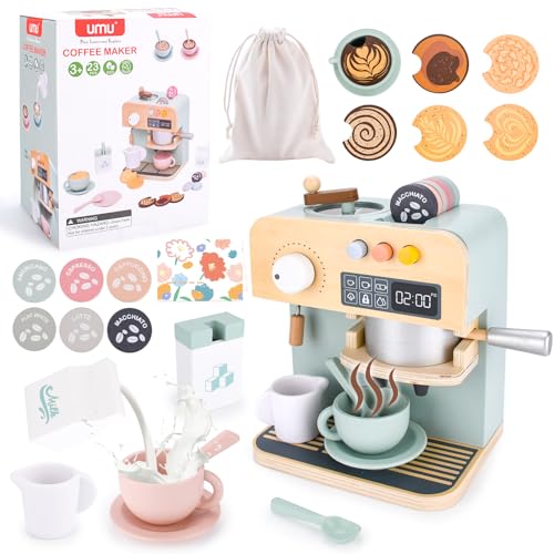 Macchina da Caffè in Legno per Bambini,Cucina Giocattolo,Macchina Caffè Giocattolo,Accessori Cucina Bambini,Montessori Educativo,Gioco di Ruolo per Regalo di Compleannobambini Dai 3 Anni in Su