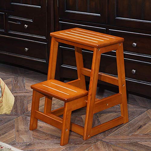 Taburete de escalera de madera maciza plegable con dos peldaños para el hogar 5