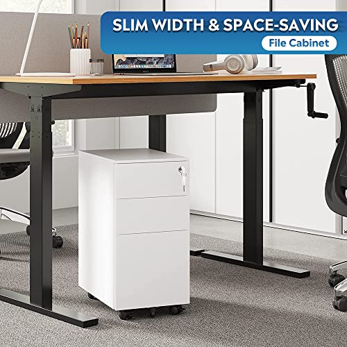 Devaise 3 Drawer Vertical File Cabinet, Mobile Filing Cabinet With Slim Width For Home Office, White #TOP1