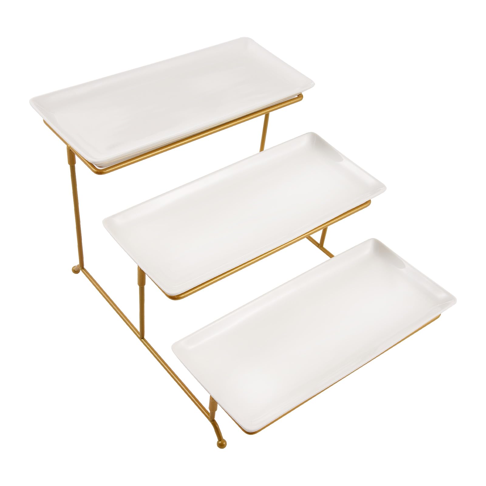 Jiawu Bandejas para Servir, Bandeja para Servir Desmontable de 3 Niveles, 12.0 X 5.0 in, Platos para Que Ahorran Espacio con Base de Acero Al Carbono para Fiestas, Alimentos, Frutas, Postres,