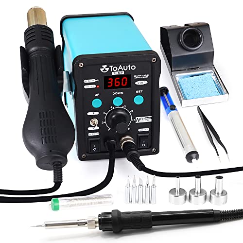 TOAUTO 8786D-Pro Soldering Station, 2 in 1 Soldering Iron Hot Air Gun Rework Station Kit with Â°F /Â°C Conversion, Digital Temperature Correction, Sleep&Standby Function,212Â°F- 896Â°F Temperature Control