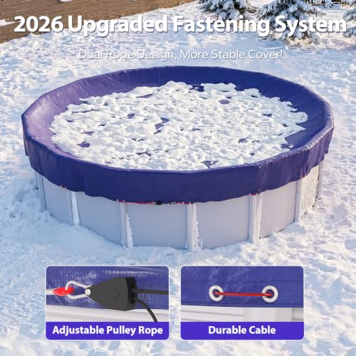 Image of 21 FT Round Winter Pool Cover for Above Ground Pools, Cable and Pulley