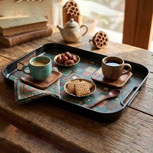 Image of Double Laminated Printed Serving Tray (Black Small, Medium, Large) -Set of 3 Pieces(Melamine, Rectangular)